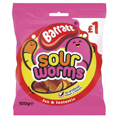 BARRATT FUN & FANTASTIC SOUR WORMS PMP £1.00 100G