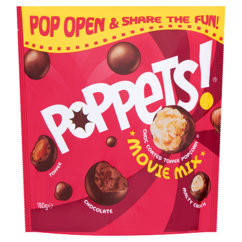 POPPETS MOVIE MIX CHOCO COATED TOFFEE POPCORN 180G