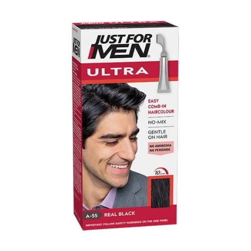 JUST FOR MEN ULTRA EASY COMB IN AUTOSTOP A-55 REAL BLACK COLOURED 90ML