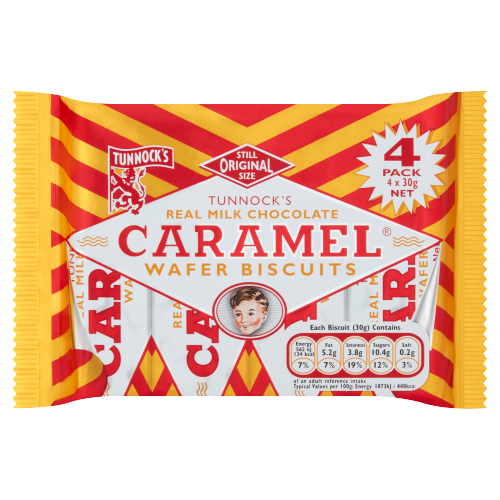 TUNNOCKS CHOCOLATE CARAMEL WAFERS 4PK 30G