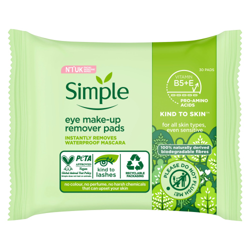 SIMPLE KIND TO SKIN PADS EYE MAKE-UP REMOVER 30PC
