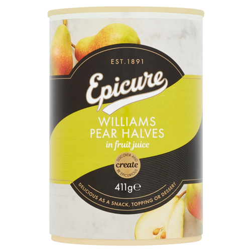 EPICURE WILLIAMS PEAR HALVES IN FRUIT JUICE 411G