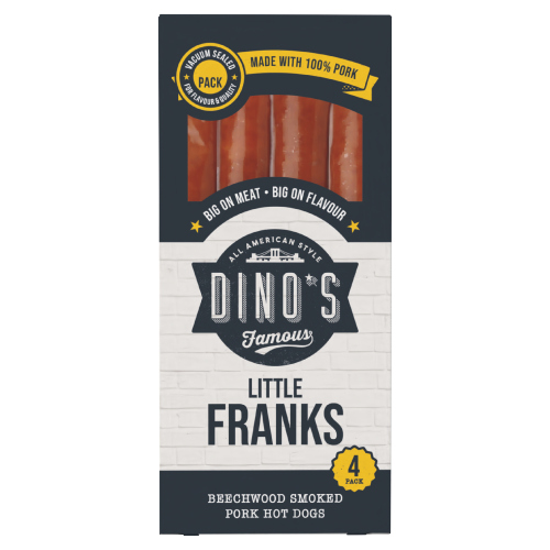 DINO'S FAMOUS LITTLE FRANKS BEECHWOOD SMOKED PORK HOT DOGS160G
