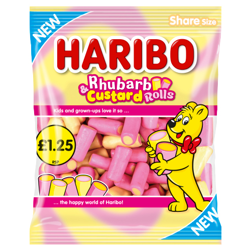 HARIBO RHUBARB & CUSTARD  ROLLS BAG PMP £1.25 140G