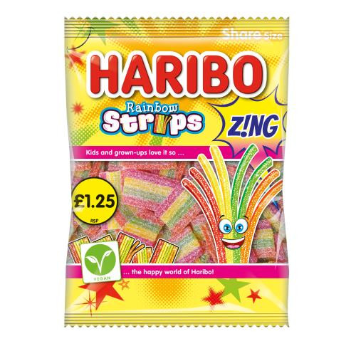 HARIBO RAINBOW STRIPS Z!NG BAG PMP £1.25 130G