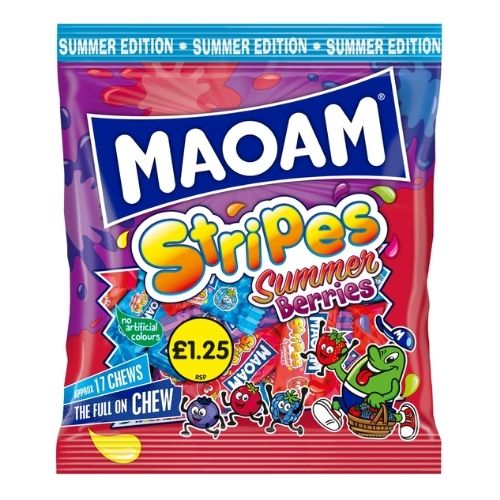 MAOAM STRIPES SUMMER BERRIES BAG PMP £1.25 140G