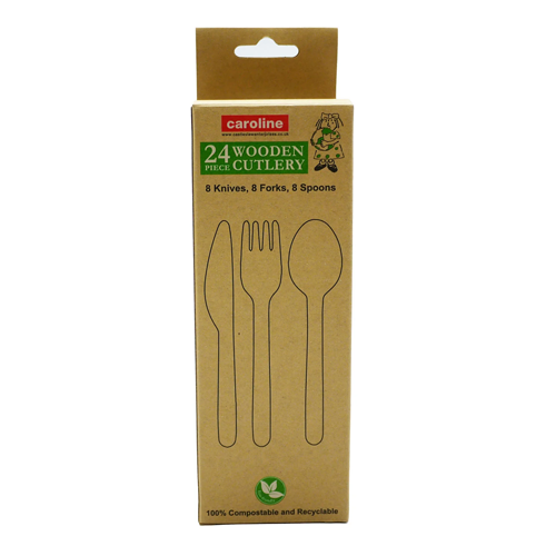 CAROLINE ASSORTED WOODEN CUTLERY 24PK
