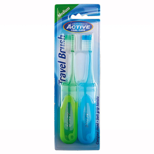ACTIVE ORAL CARE TRAVEL TOOTHBRUSH MED 2PK