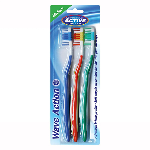 ACTIVE ORAL CARE WAVE ACTION TOOTHBRUSH 3PK