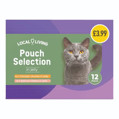 LOCAL LIVING MULTIPACK CAT FOOD POUCHES IN JELLY PMP £3.99 12PK 100G