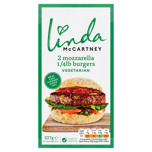 LINDA MCCARTNEY’S 2 VEGETARIAN MOZZARELLA BURGERS 227G