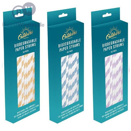 BELLO PAPER STRAWS 3 ASSORTED COLOURS 50PK