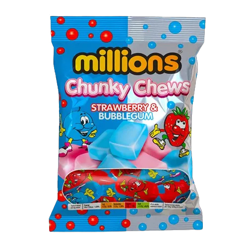 MILLIONS CHUNKY CHEWS STRAWBERRY & BUBBLEGUM 120G