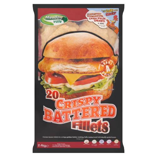 MEADOWVALE BATTERED CRISPY CHICKEN FILLETS 2.5KG