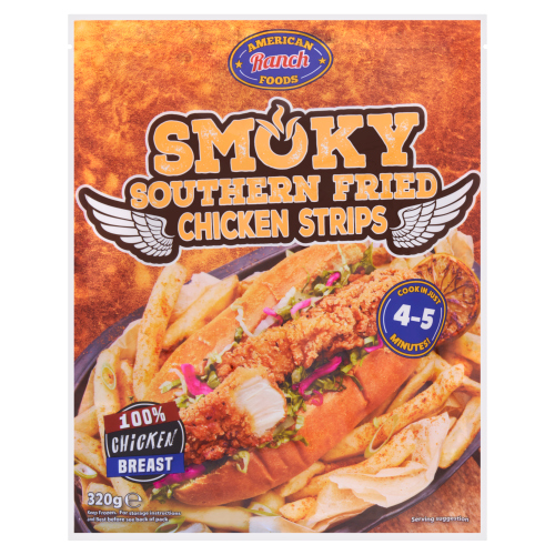 AMERICAN RANCH FOODS SMOKY SOUTHERN FRIED CHICKEN STRIPS 320G