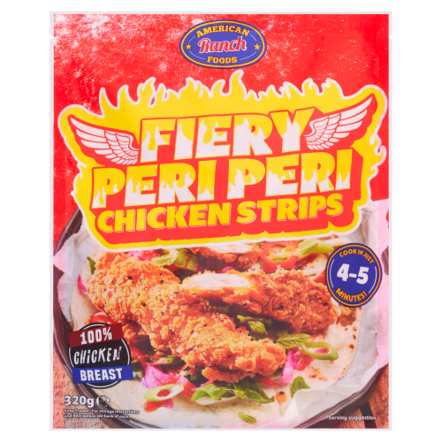 AMERICAN RANCH FOODS FIERY PERI PERI CHICKEN STRIPS 320G