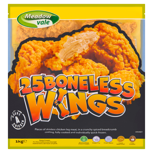 MEADOWVALE CRUNCHY BONELESS CHICKEN WINGS 1KG