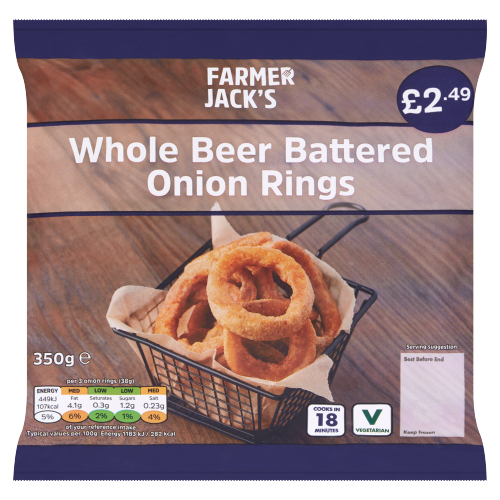 FARMER JACK'S BEER BATTERED ONION RINGS PMP £2.49 350G