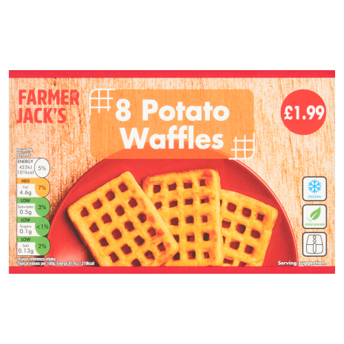 FARMER JACK'S POTATO WAFFLES PMP £1.99 454G