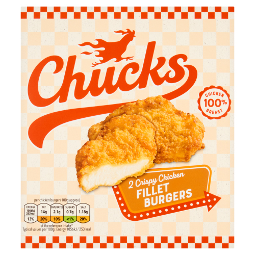 CHUCKS 2 CRISPY CHICKEN FILLET BURGERS 230G