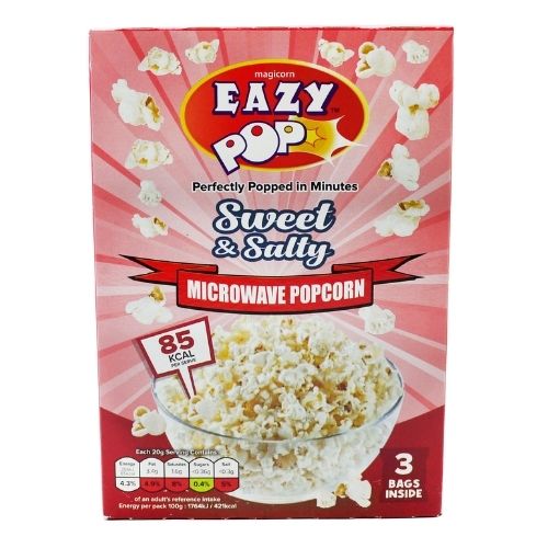 EAZYPOP 3 PACK SWEET & SALTY MICROWAVE POPCORN 85G
