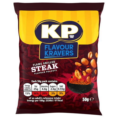 KP FLAVOUR KRAVERS FLAME GRILLED STEAK PEANUTS PUBCARD 50G