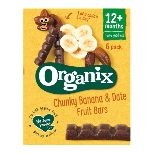 ORGANIX CHUNKY BANANA & DATE FRUIT BARS 12+MONTHS 6PK 17G