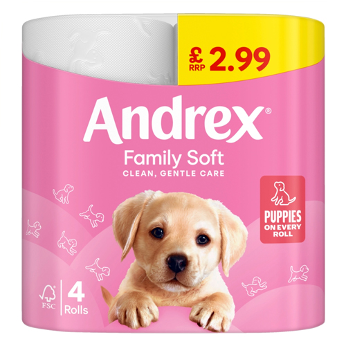 ANDREX FAMILY SOFT TOILET TISSUE STANDARD 4 ROLLS PMP £2.99