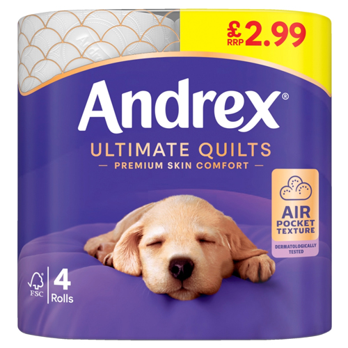 ANDREX ULTIMATE QUILTS TOILET TISSUE 4 ROLLS PMP £2.99