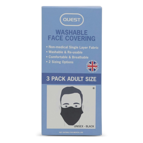 QUEST 3 X ADULT FACE COVERINGS 3PK