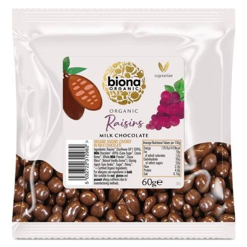 BIONA ORGANIC RAISINS MILK CHOCOLATE 60G