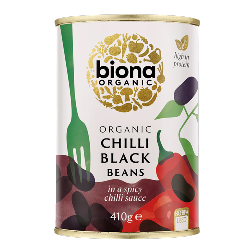 BIONA ORGANIC CHILLI BLACK BEANS 410G
