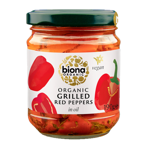 BIONA ORGANIC GRILLED RED PEPPERS IN OIL 190G