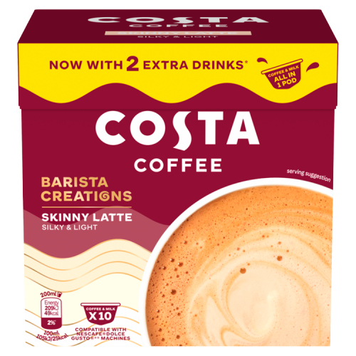 COSTA COFFEE BARISTA CREATIONS DOLCE GUSTO PODS SKINNY LATTE 10 SAC 140G