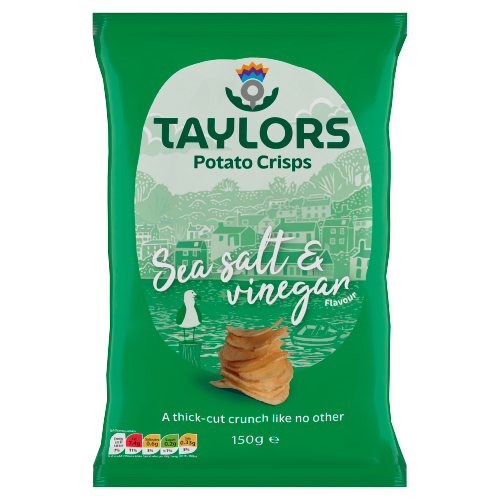 TAYLORS SEA SALT & VINEGAR FLAVOUR STRAIGHT CUT POTATO CRISPS 150G