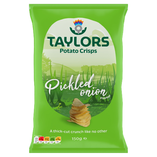TAYLORS PICKLED ONION FLAVOUR STRAIGHT CUT POTATO CRISPS 150G