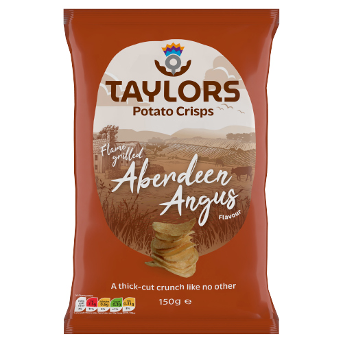 TAYLORS FLAME GRILLED ABERDEEN ANGUS FLAVOUR STRAIGHT CUT POTATO CRISPS 150G