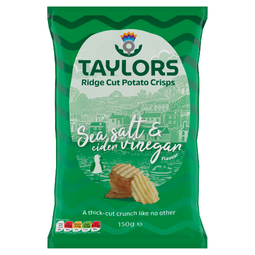 TAYLORS SEA SALT & CIDER VINEGAR FLAVOUR RIDGE CUT POTATO CRISPS 150G