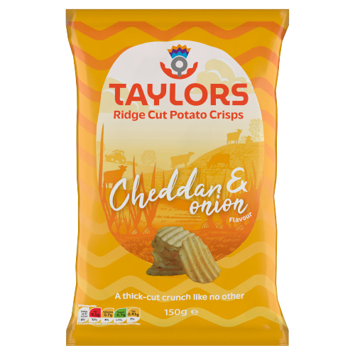 TAYLORS CHEDDAR & ONION FLAVOUR RIDGE CUT POTATO CRISPS 150G