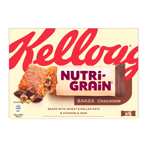 KELLOGG'S NUTRI-GRAIN BAKES CHOCOLATE CHIP BARS 6X45G