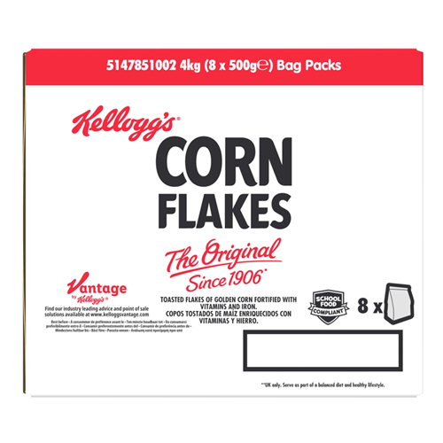 KELLOGG'S CORN FLAKES CEREAL BAG PACK 8X 500G