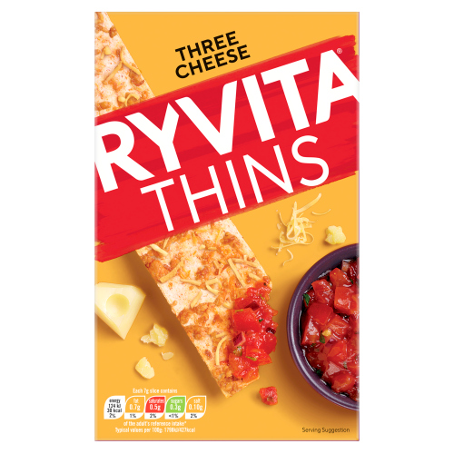RYVITA THINS THREE CHEESE FLATBREAD CRACKERS 125G
