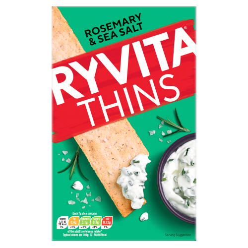 RYVITA THINS ROSEMARY & SEA SALT FLATBREAD CRACKERS 125G