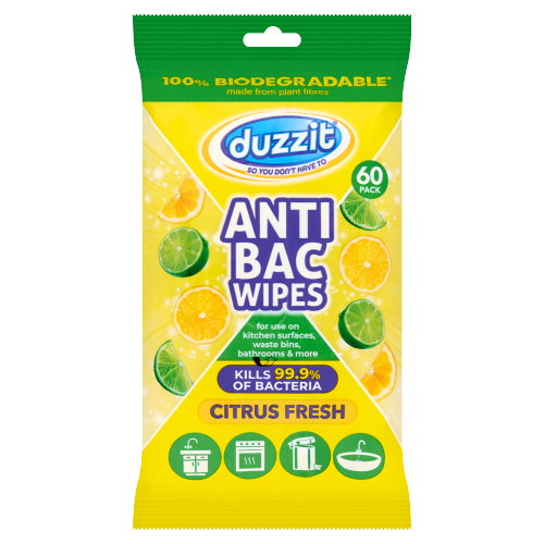 DUZZIT BIODEGRADABLE ANTI-BACTERIAL WIPES CITRUS FRESH 60S