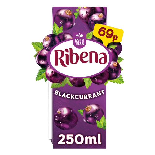 RIBENA BLACKCURRANT JUICE DRINK PMP 69P 250ML