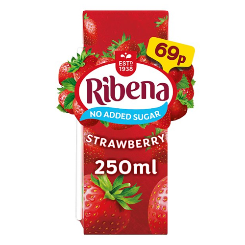 RIBENA STRAWBERRY LIGHT JUICE DRINK PMP 69P 250ML