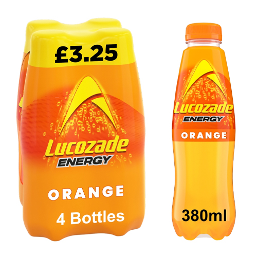 LUCOZADE ENERGY ORANGE PMP £3.25 4PK 380ML