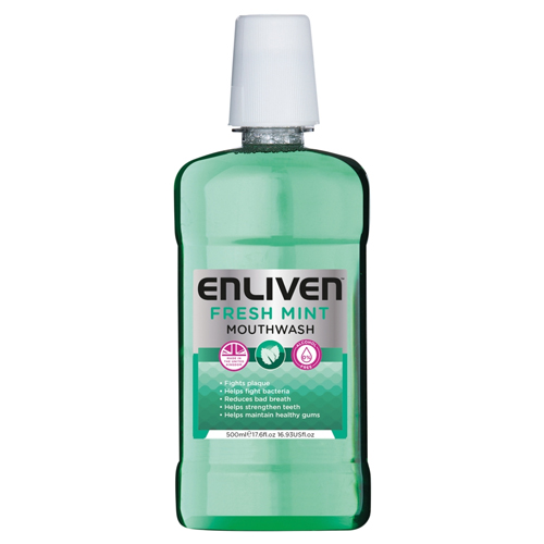 ENLIVEN MOUTHWASH FRESHMINT GREENALCOHOL FREE 500ML