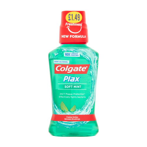 COLGATE MOUTHWASH PLAX SOFT MINT PMP £1.49 250ML