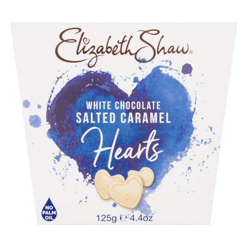 ELIZABETH SHAW WHITE CHOCOLATE SALTED CARAMEL HEARTS 125G